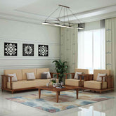 Ajmer Solid Sheesham Wood 5 Seater Sofa Set With Coffee Table (3+1+1, Natural Finish)